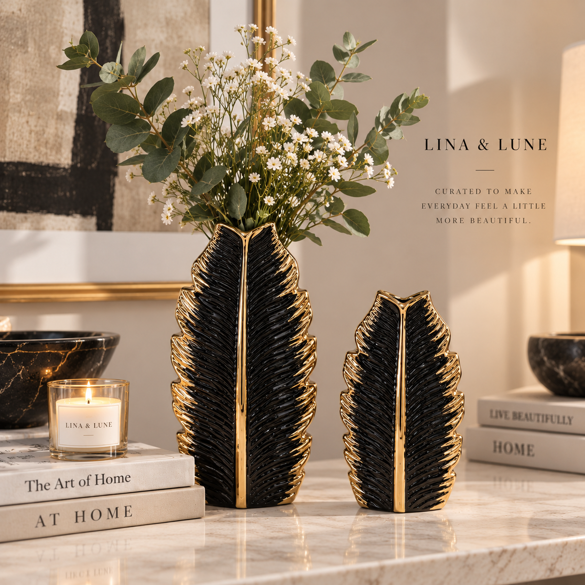 Gilded Leaf Ceramic Vase