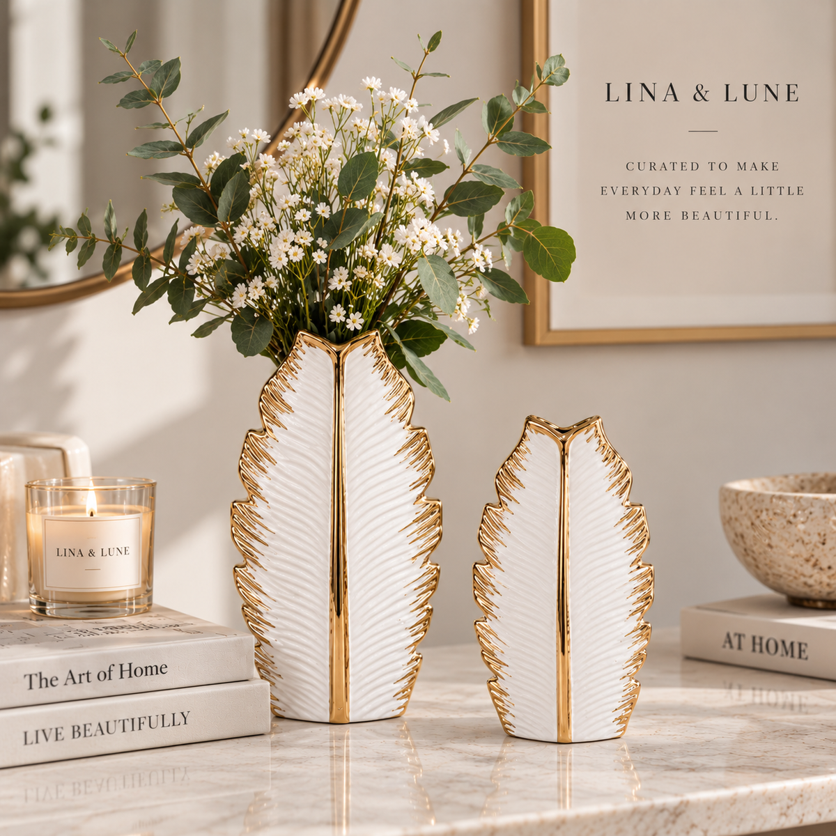 Gilded Leaf Ceramic Vase