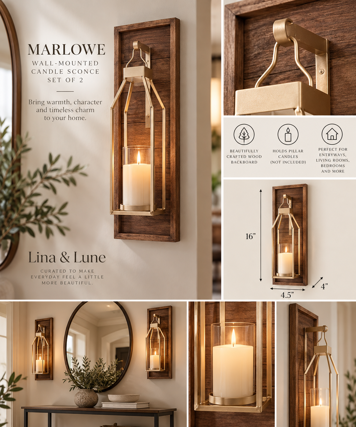 Marlowe Wall-Mounted Candle Scone Set of 2