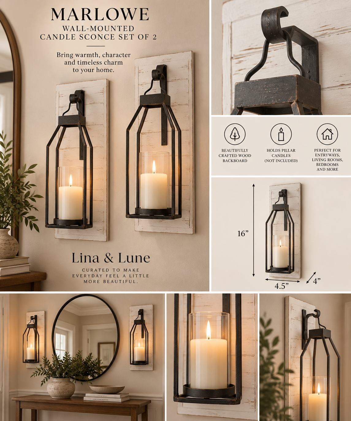 Marlowe Wall-Mounted Candle Scone Set of 2