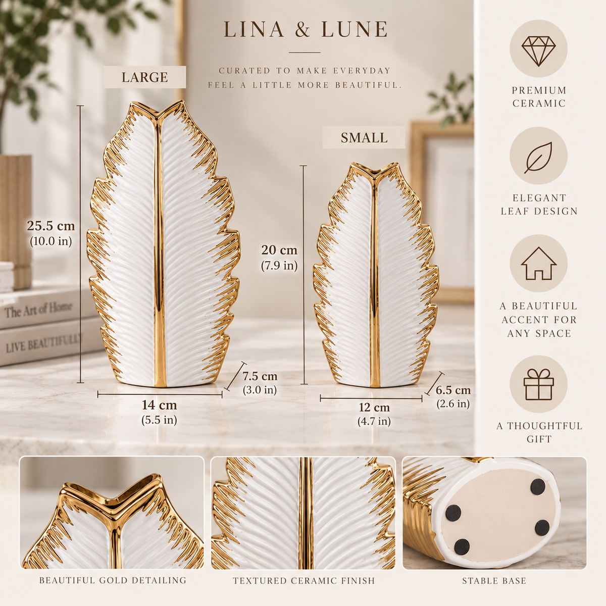 Gilded Leaf Ceramic Vase