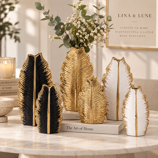 Gilded Leaf Ceramic Vase