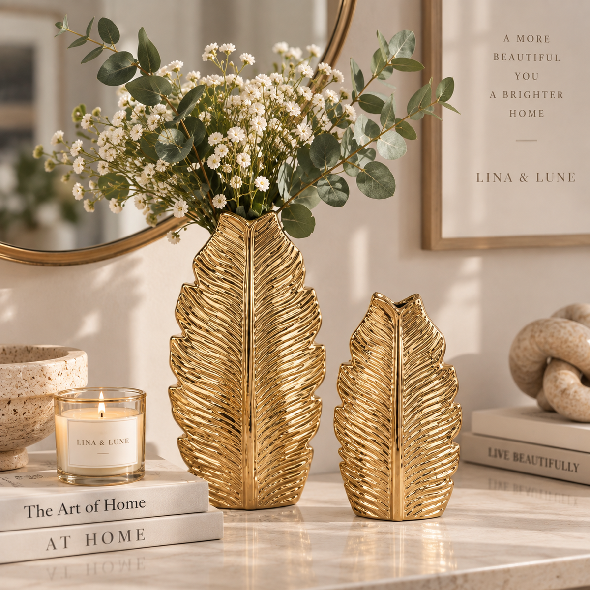 Gilded Leaf Ceramic Vase