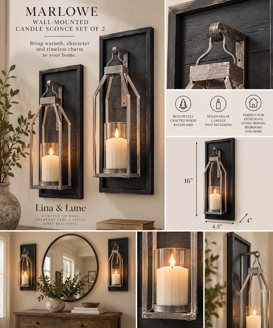 Marlowe Wall-Mounted Candle Scone Set of 2